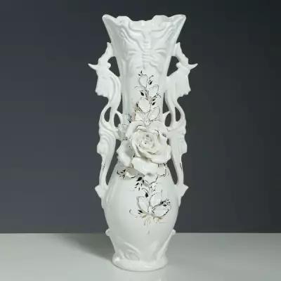 Ваза напольная "Бабочка", лепка, цветы, белая, 40 см, керамика