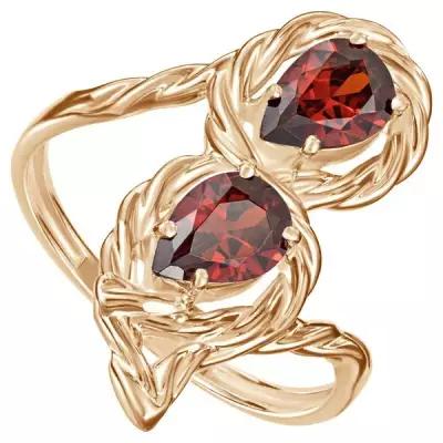 Серебряное кольцо с красным камнем (нанокристалл) - коллекция Ривьера / Розовое Золото (размер 19)