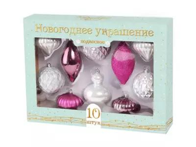 Набор елочных игрушек MAGIC TIME 10 шт., белый, розовый