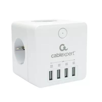 Cablexpert Сетевой фильтр Cablexpert Cube CUBE-4-U4-W, 4 р, 16А, 4хUSB, ур.защиты 2+, белый, коробка