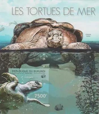 Почтовые марки Бурунди 2012г. "Морская жизнь - черепахи" Морские черепахи, Морская фауна MNH