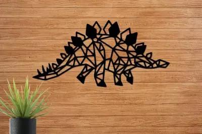 Декоративное панно деревянное, Геометрический динозавр (черный цвет)