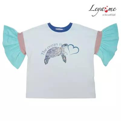 Детская футболка для девочки, с воланами на рукавах и принтом Ocean is love