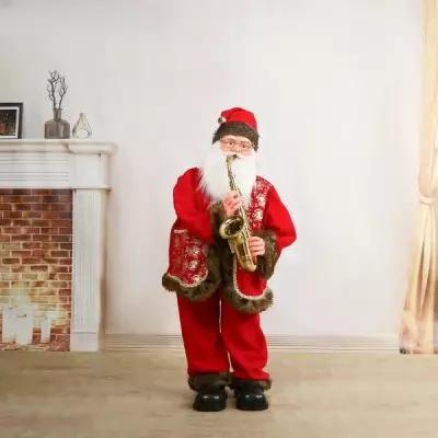 Дед Мороз "В красном костюме с саксофоном" двигается, музыка саксофон, 120 см