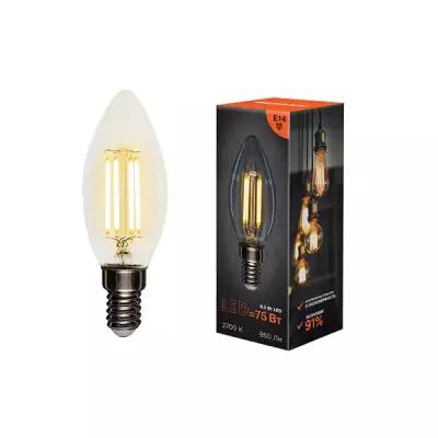 Лампа филаментная REXANT Свеча CN35, 9.5 Вт, 950 Лм, 2700K, E14 в прозрачной колбе