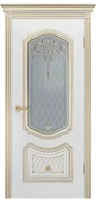 Ульяновские двери, Соло Корона В-3 до рис 2, Эмаль белая с патиной золото 2000*800.Комплект (полотно,коробка,наличник)