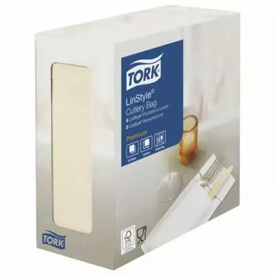 Конверты бумажные нетканые для столовых приборов TORK "LinStyle Premium", 39х39 см, 60 шт., кремовые, 477228