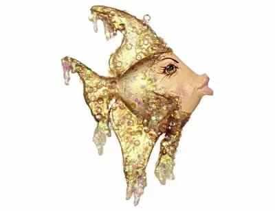 Ёлочная игрушка акртическая рыбка-ангел, полистоун, золотистая, 14 см, Goodwill B93100-2