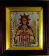 Икона Ангел Благое Молчание двойное тиснение 18х21х3,5 см с киотом на деревянной доске, в рамке под стеклом, со стразами