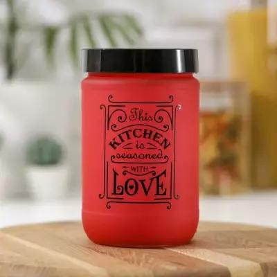 Herevin Банка для сыпучих продуктов «Любовь на кухне», 600 мл, цвет красный