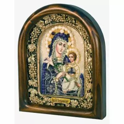 Икона Божией Матери Неувядаемый цвет из бисера и натуральных камней, арт ДИ-314