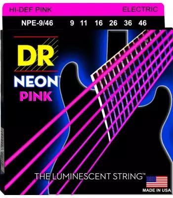 "DR NPE-9/46 - струны для электрогитары, Калибр: 9-46, Серия: HI-DEF NEON, Обмотка: посеребрёная/никелированая сталь, Покрытие: люминесцентное"