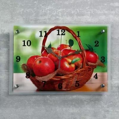 Часы настенные, серия: Кухня, "Корзина с яблоками", 25х35 см, микс