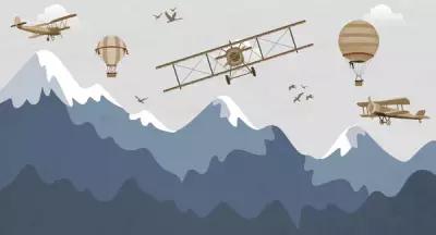 Фотообои Уютная стена "Самолеты над горами" 500х270 см Виниловые Бесшовные (единым полотном)