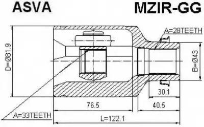 Шрус внутренний правый 33x43x28 MAZDA MAZDA 6 GG 2002- ASVA mzirgg