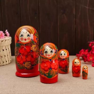 Матрешка 5 кукол, "Галя" оранжевая, 17-18 см, ручная роспись (6032609)