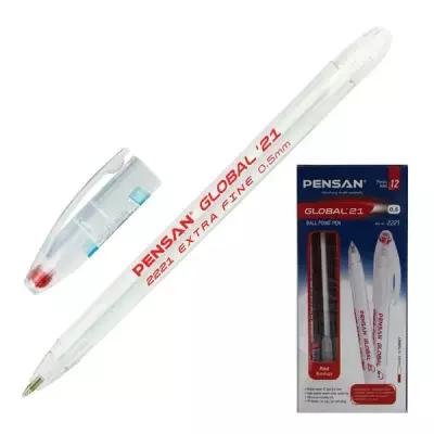 Ручка шариковая масляная Pensan "Global-21", чернила красные, корпус прозрачный, узел 0,5 мм, линия письма 0,3 мм./В упаковке шт: 12