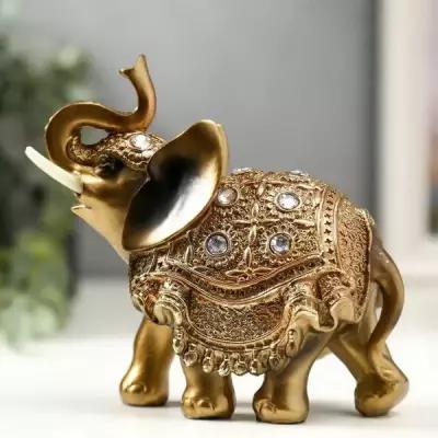 Сувенир полистоун "Слон в золотой попоне с кристаллами" 13.5х12.5х5.5 см