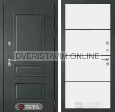 Дверь входная Лабиринт ATLANTIC 25 Белый софт (черная вставка) металлическая. Сторона открывания: Левая, Размер короба - 960*2050 мм, Производство: г.Йошкар-Ола (Все двери с терморазрывом)