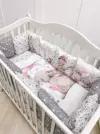 Комплект бортиков в детскую кроватку для новорожденных и малышей с постельным бельем 