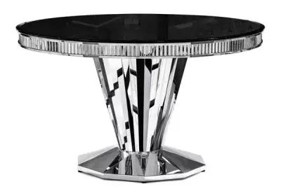 Woodville Woodville Стеклянный стол кухонный, обеденный, для гостиной на тумбе Grande черный 130*130*76 Хромированный металл /Черный