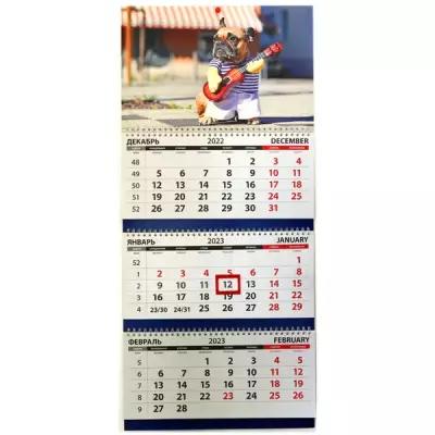 Календарь настенный квартальный на 2023 год 3 блока на подложке Грейт Принт "Трио - Собака гитарист", с бегунком (КТ-23012)