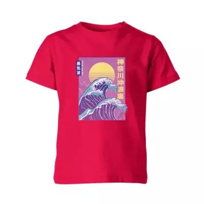 Детская футболка «Большая волна - Неоновая гравюра» (164, темно-розовый)
