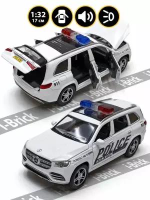 Металлическая машинка ChiMei 1:32 (17 см) «Mercedes-Benz GLS (Полиция)» белая, свет, звук, инерция M314-2