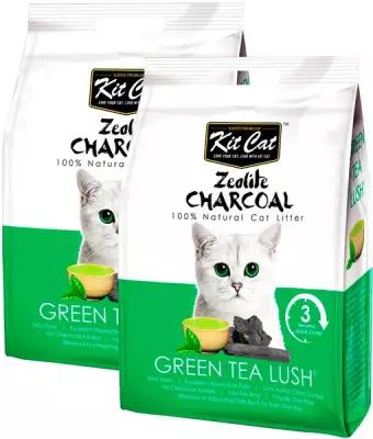 KIT CAT ZEOLITE CHARCOAL GREEN TEA LUSH наполнитель комкующийся для туалета кошек с ароматом зеленого чая (4 + 4 кг)
