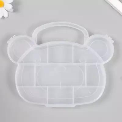 Шкатулка пластик для мелочей "Сумочка мишка" прозрачная 11 отделений 18,8х15х1,8 см