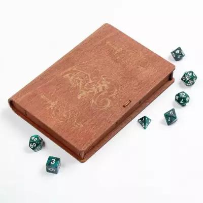Деревянная шкатулка для игральных карт и кубиков D&D "Мечи и Дракон"