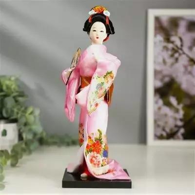 Кукла коллекционная "Японка в розовом кимоно с опахало" 25х9.5х9.5 см