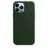 Кожаный чехол Leather Case для iPhone 13 Pro, темно зелёный