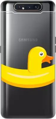Силиконовый чехол на Samsung Galaxy A80, A90, Самсунг А80, А90 с 3D принтом "Duck Swim Ring" прозрачный