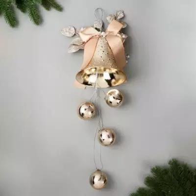 Зимнее волшебство Украшение новогоднее "Уютная сказка" колокольчик шары в полоску, 12х54 см, золото