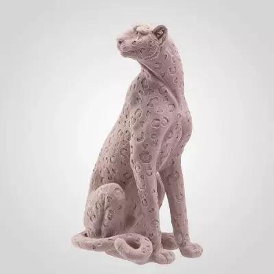 Интерьерная декоративная статуэтка из флокированной ткани "Леопард" розовый