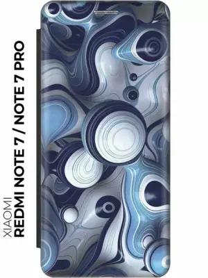 Чехол-книжка Бело-синие капли на Xiaomi Redmi Note 7 / Note 7 Pro / Сяоми Редми Ноут 7 / Ноут 7 Про черный