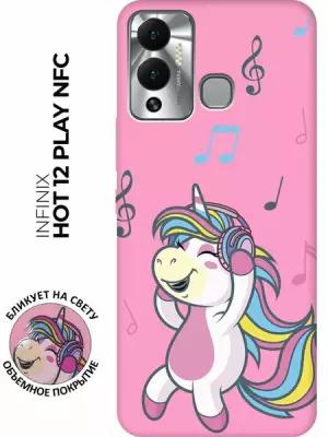 Матовый чехол Musical Unicorn для Infinix Hot 12 Play NFC / Инфиникс Хот 12 Плей с 3D эффектом розовый