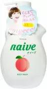 Kracie Naive Увлажняющее жидкое мыло для тела с экстрактом листьев персикового дерева, с ароматом сочного персика, 530 мл