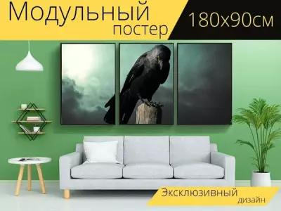 Модульный постер "Фантазия, ворона, загадочный" 180 x 90 см. для интерьера