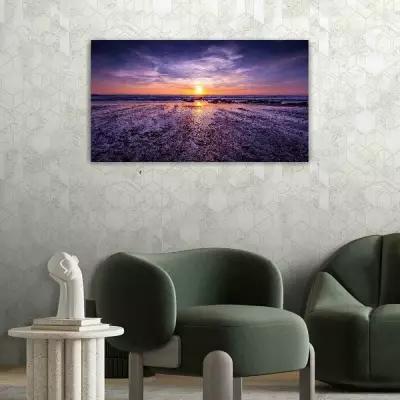 Картина на холсте 60x110 LinxOne "Пляж море водоём сумрак" интерьерная для дома / на стену / на кухню / с подрамником