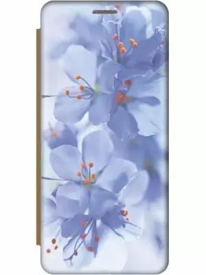 Чехол-книжка на Xiaomi 12 Pro, Сяоми 12 Про с 3D принтом "Лазурные орхидеи" золотой