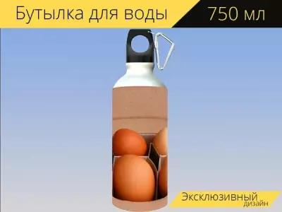 Бутылка фляга для воды "Яйца, еда, упаковка" 750 мл. с карабином и принтом