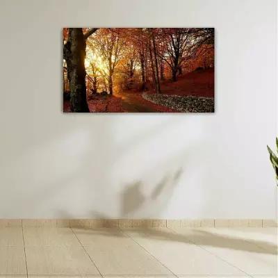 Картина на холсте 60x110 LinxOne "Деревья пейзаж дорога осень" интерьерная для дома / на стену / на кухню / с подрамником