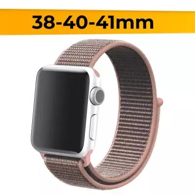 Нейлоновый ремешок для смарт часов Apple Watch 38-40-41mm / Эластичный браслет для Эпл Вотч 1-7 и SE / Сменный тканевый ремешок на липучке / Кремовый