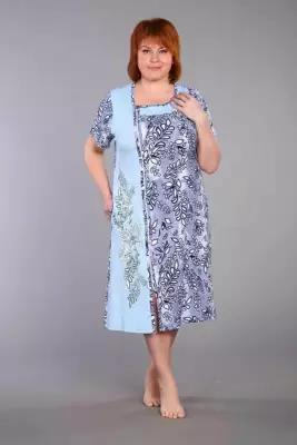 Домашний женский трикотажный халат на молнии из 100 % хлопка голубой