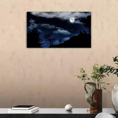 Картина на холсте 60x110 LinxOne "Луна звёзды пейзаж небо ночь" интерьерная для дома / на стену / на кухню / с подрамником