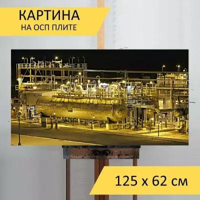 Картина на ОСП 125х62 см. "Электростанция, энергия, нефть" горизонтальная, для интерьера, с креплениями