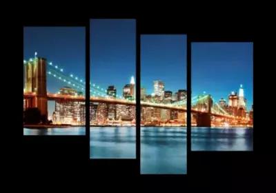 Модульная картина на стекле | Diva Kartina | Город. Нью-Йорк Бруклинский мост | 140X100 см
