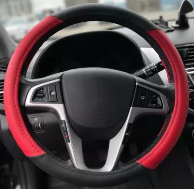 Оплетка на руль Фольксваген Кадди (2010 - 2015) фургон / Volkswagen Caddy, Искусственная кожа (высокого качества), Черный с красным